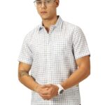 Thomas Scott Mens Cotton Linen Half Sleeves Checkered Casual Shirt