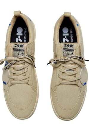7-10 Men's TPR Rubber Sole Beige Applique Canvas Low-Top Sneaker | Anti Slip, Stylish & Comfortable Sneaker Shoes with Elegant Design for Casual Outings, Parties