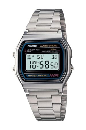 Casio Vintage A-158WA-1Q Digital Grey Dial Unisex Watch Silver Metal Strap (D011)
