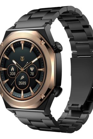 Titan Maestro 1.47" Zero Lag AMOLED Smart Watch for Man with SS316L Stainless Steel, BT Calling, 60Hz Refresh Rate, Health Tracking,10 Days Battery,Water & Dust Resistant, Extra Silicon Strap (Black)