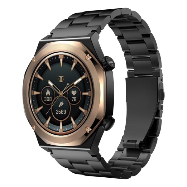 Titan Maestro 1.47" Zero Lag AMOLED Smart Watch for Man with SS316L Stainless Steel, BT Calling, 60Hz Refresh Rate, Health Tracking,10 Days Battery,Water & Dust Resistant, Extra Silicon Strap (Black)
