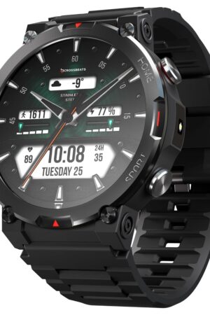 CrossBeats Everest 2.0 2025 Smart Watch for Men 1.43" True AMOLED, Always ON Display Bluetooth Calling Rugged Outdoor with Flash Light Upto 15 Days Battery Life Smartwatch 100+ Sports Mode